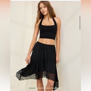 NWT Aerie Handkerchief Midi Skirt in Black Sz XS